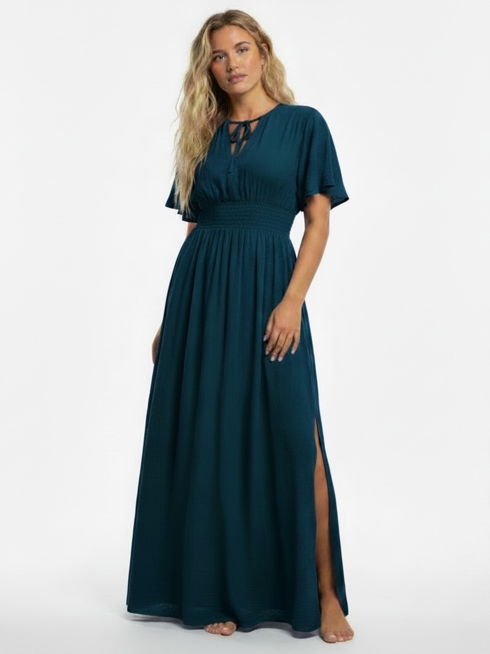 Teal Maxi Tall Caftan Kaftan Resort Cruise Swim Cover Mermaid Gown NWT Read